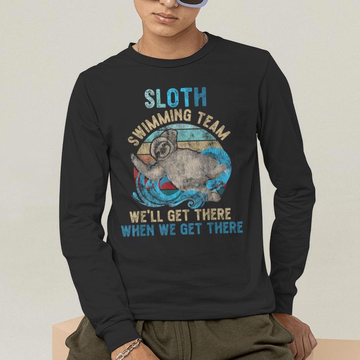 Swimmer Swim Sloth Swimming Team Retro Men's Long Sleeve T-Shirt Swimmer Swim Sloth Swimming Team Retro Men's Long Sleeve T-Shirt