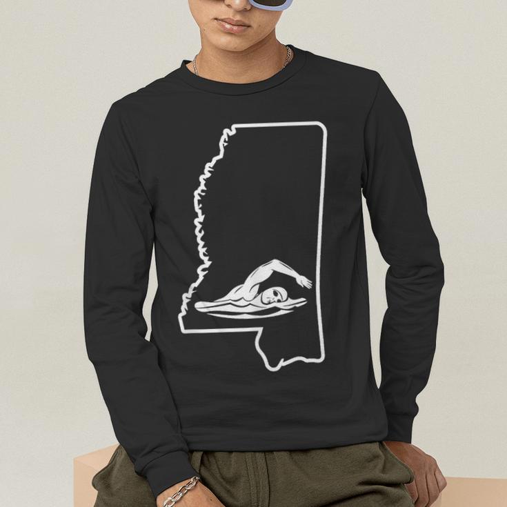 Swimming Apparel Mississippi Swimmer Training Men's Long Sleeve T-Shirt Swimming Apparel Mississippi Swimmer Training Men's Long Sleeve T-Shirt