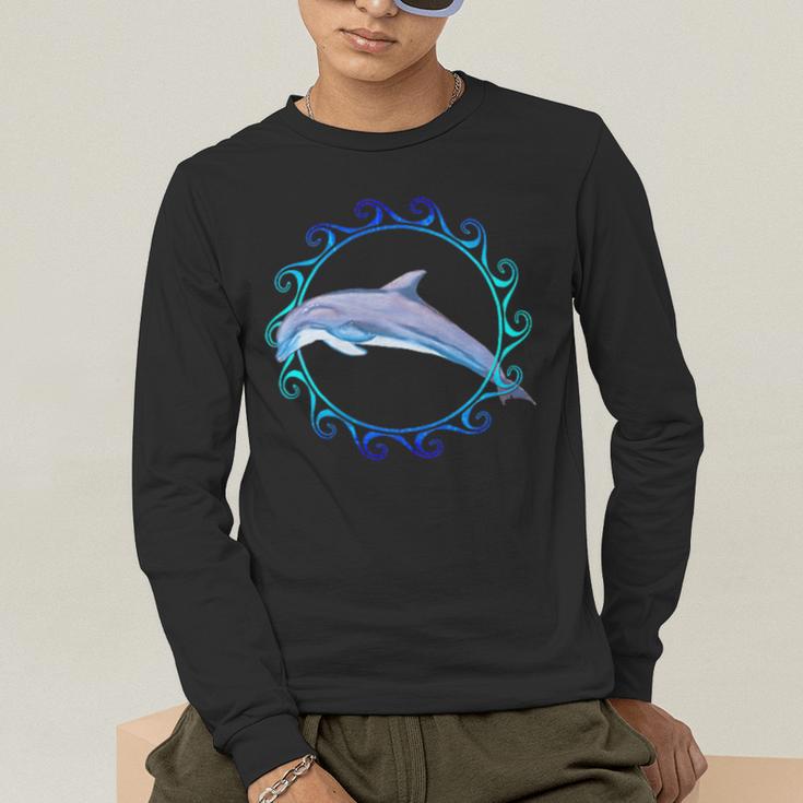 Swimming Dolphin Maori Sun Tribal Waves 2-Sided Men's Long Sleeve T-Shirt