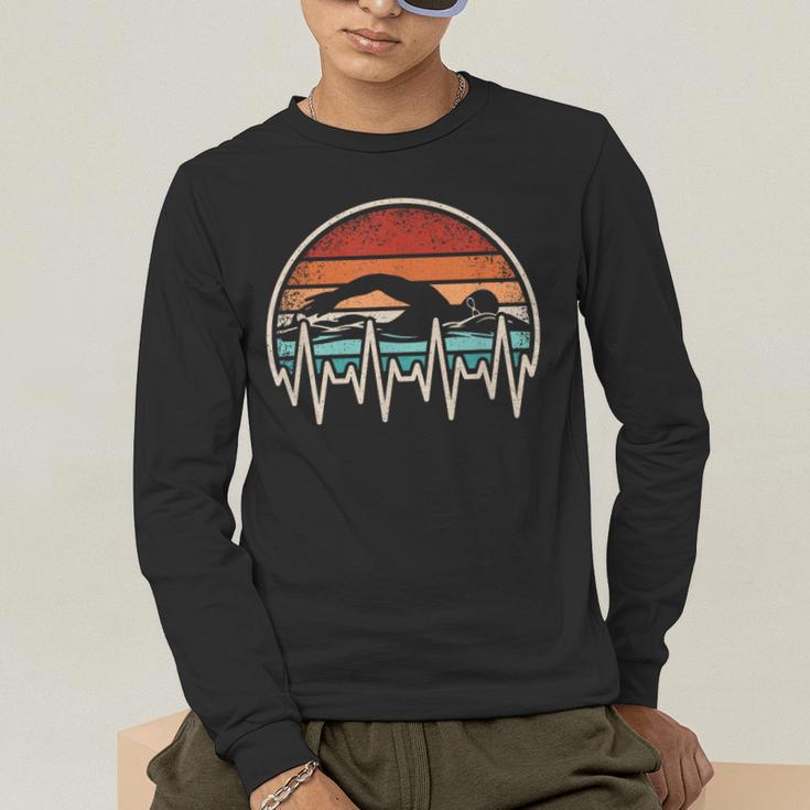 Swimming Heartbeat Retro Swim Swimmer Men Women Men's Long Sleeve T-Shirt Swimming Heartbeat Retro Swim Swimmer Men Women Men's Long Sleeve T-Shirt