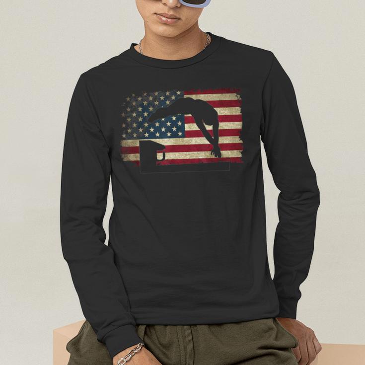 Swimming Swim Team Distressed American Flag USA Swimmer Men's Long Sleeve T-Shirt Swimming Swim Team Distressed American Flag USA Swimmer Men's Long Sleeve T-Shirt