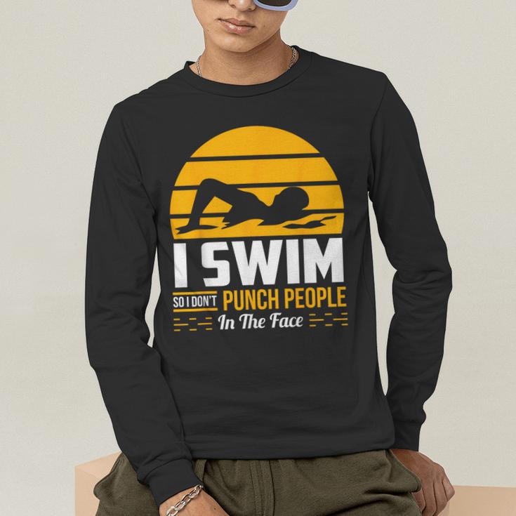 Swimming Swimmer Swim Team So I Don't Punch Men's Long Sleeve T-Shirt