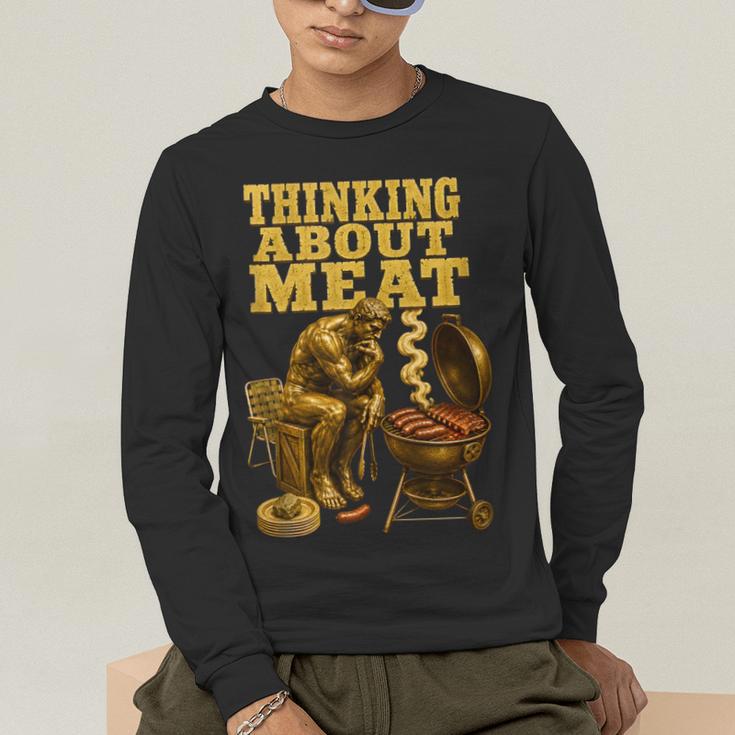 Thinking About Meat BBQ Dad Humor Men's Long Sleeve T-Shirt