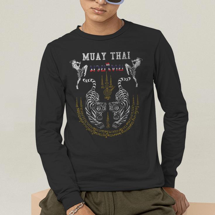 Twin Tiger Sak Yant Muay Thai Fighter Tee Martial Art Men's Long Sleeve T-Shirt Twin Tiger Sak Yant Muay Thai Fighter Tee Martial Art Men's Long Sleeve T-Shirt