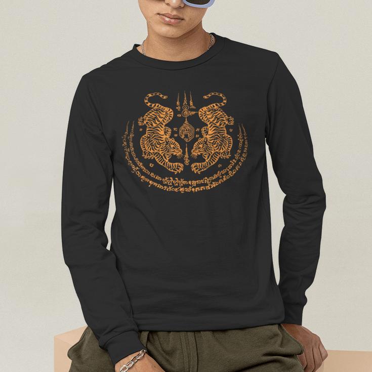 Twin Tiger Sak Yant Tattoo Muay Thai Thai Martial Arts Men's Long Sleeve T-Shirt