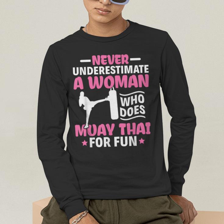 Never Underestimate A Woman Thai Boxing Muay Thai Fighter Men's Long Sleeve T-Shirt