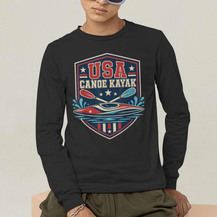 USA Canoe Kayak Paddling American Flag Emblem Men's Long Sleeve T-Shirt