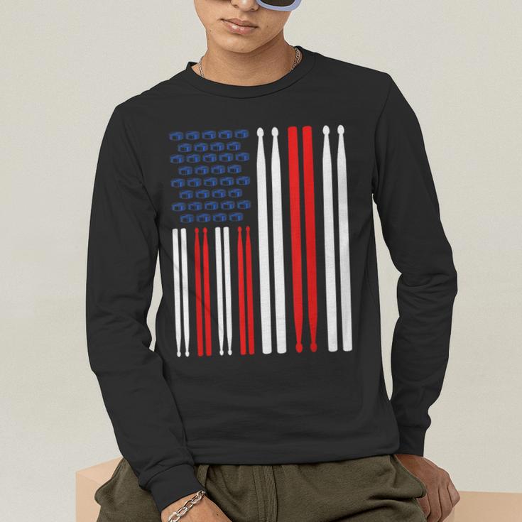 USA Flag Drummer Music Drum Kit Men's Long Sleeve T-Shirt USA Flag Drummer Music Drum Kit Men's Long Sleeve T-Shirt