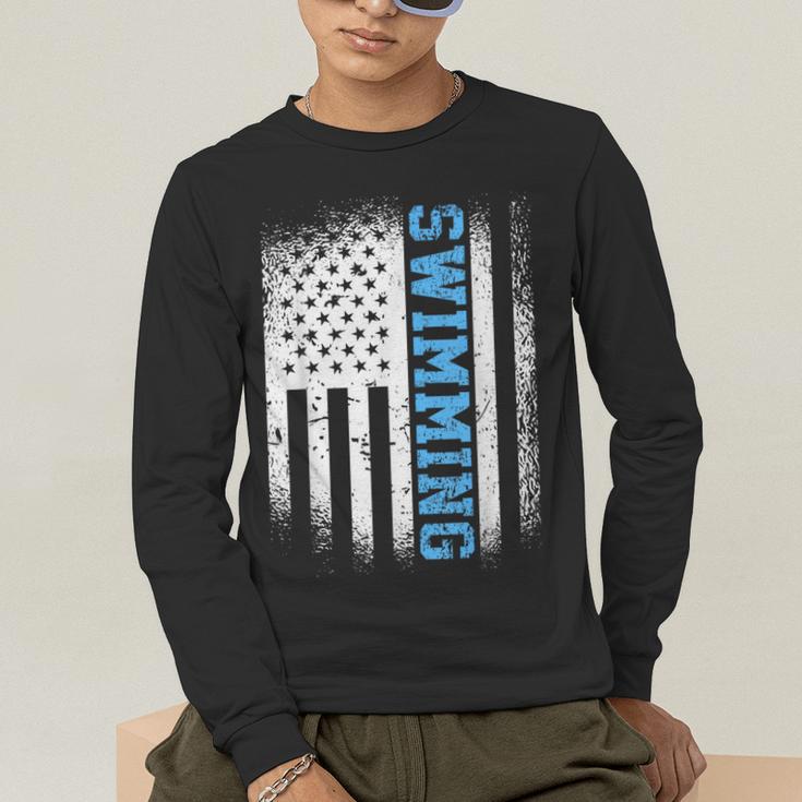 USA Flag Swimming Swim American Swimmer Men's Long Sleeve T-Shirt