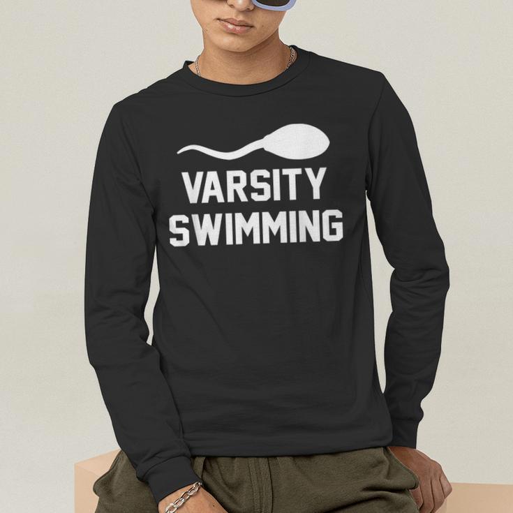 Varsity Swimming For Men Women Men's Long Sleeve T-Shirt Varsity Swimming For Men Women Men's Long Sleeve T-Shirt