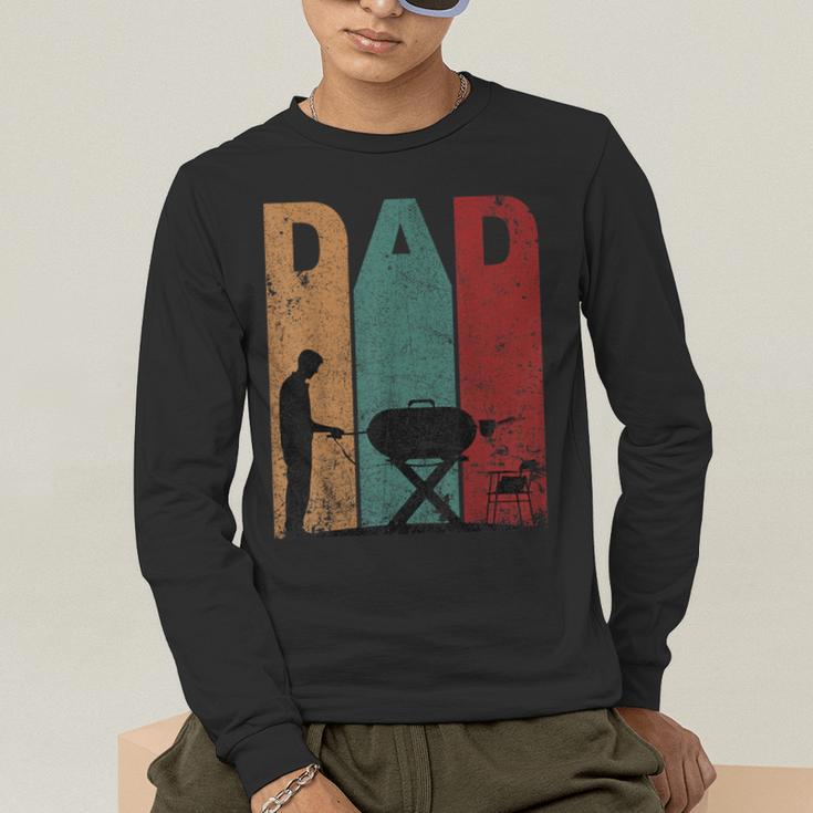 Vintage BBQ Dad Silhouette Father's Day Retro Men's Long Sleeve T-Shirt