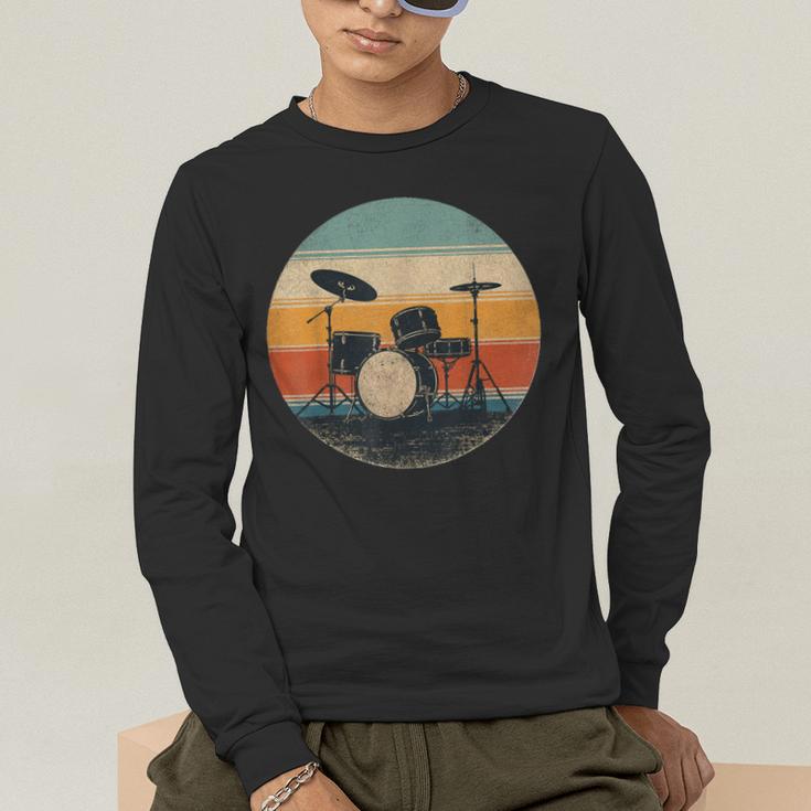 Vintage Drum Kit Silhouette Retro Music Men's Long Sleeve T-Shirt