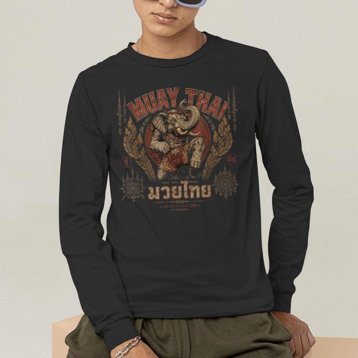 Vintage Muay Thai Chaiya Thai Boxing Fighter Style Elephant Men's Long Sleeve T-Shirt