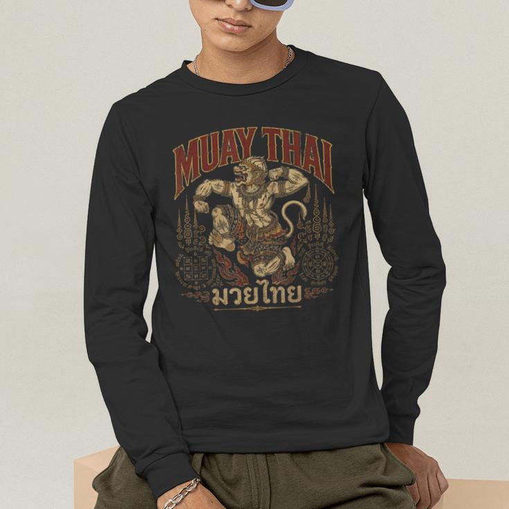 Vintage Muay Thai Spirit Thai Boxing Fighter Soul Monkey Men's Long Sleeve T-Shirt Vintage Muay Thai Spirit Thai Boxing Fighter Soul Monkey Men's Long Sleeve T-Shirt