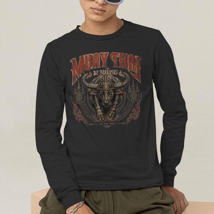Vintage Muay Thai Trainer Thai Boxing Coach Art Buffalo Men's Long Sleeve T-Shirt