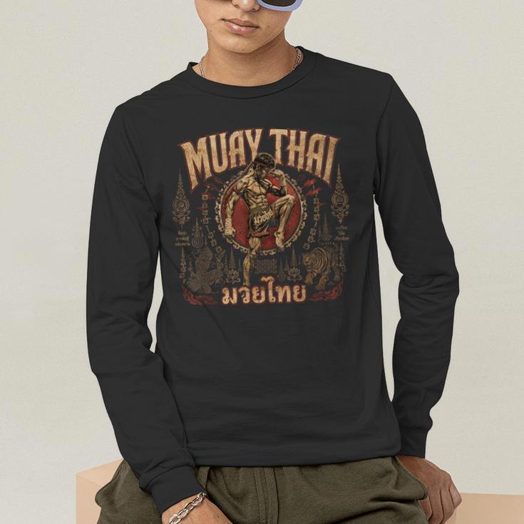 Vintage Muay Thai Wai Kru Thai Boxing Ritual Art Men's Long Sleeve T-Shirt