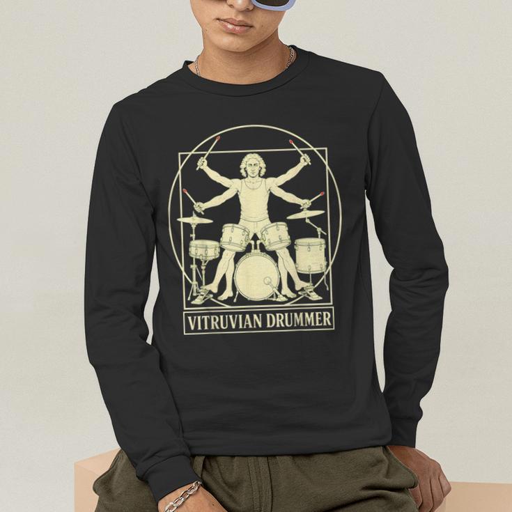 Vitruvian Drummer Drum Kit Music Lover Musician Men Men's Long Sleeve T-Shirt Vitruvian Drummer Drum Kit Music Lover Musician Men Men's Long Sleeve T-Shirt