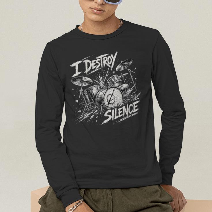 Women's Drum Kit I Destroy Silence Art Men's Long Sleeve T-Shirt Women's Drum Kit I Destroy Silence Art Men's Long Sleeve T-Shirt