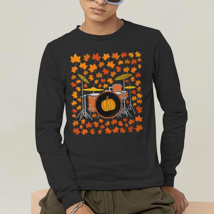Women's Drum Kit With Leaves Fall Drummer Autumn Musician Men's Long Sleeve T-Shirt Women's Drum Kit With Leaves Fall Drummer Autumn Musician Men's Long Sleeve T-Shirt