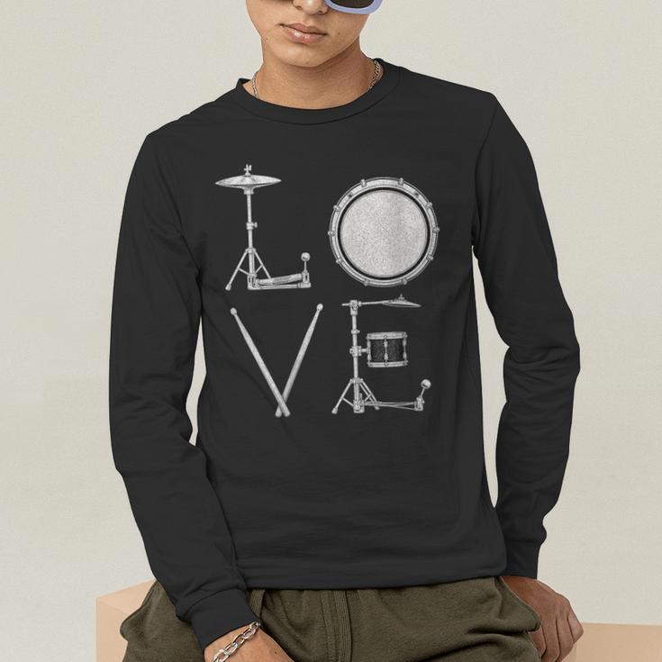 Women's Drum Kit Love Illustration For Music Enthusiasts Men's Long Sleeve T-Shirt