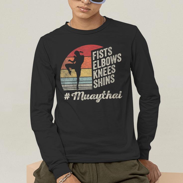 Women's Muay Thai Martial Arts Fighter Retro Vintage Sunset Graphic Men's Long Sleeve T-Shirt