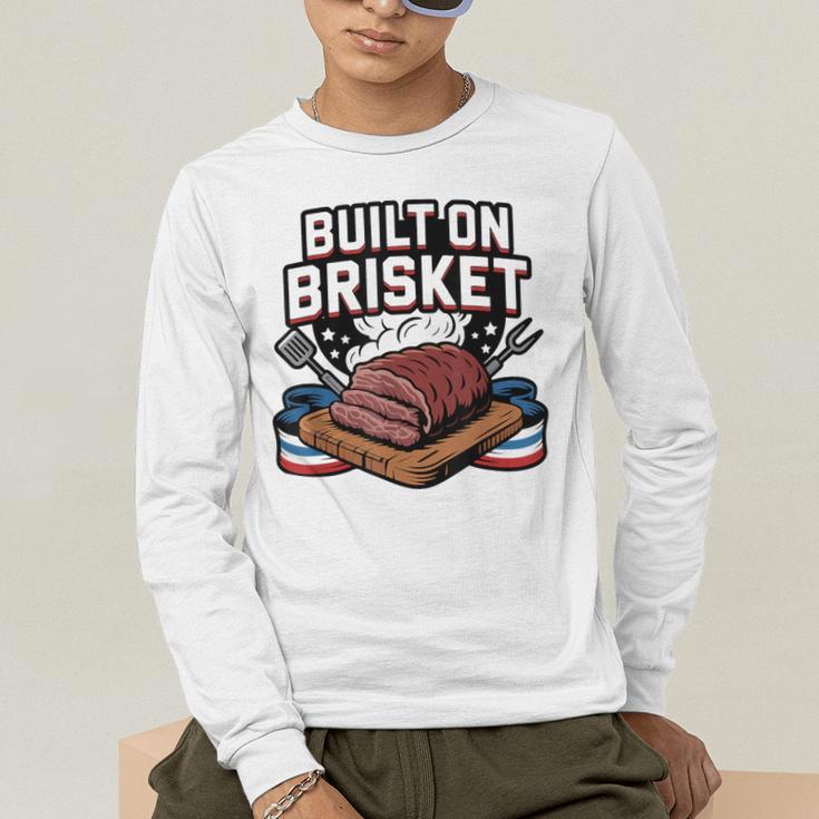 4th July BBQ Dad American Flag Brisket Smoke Men's Long Sleeve T-Shirt