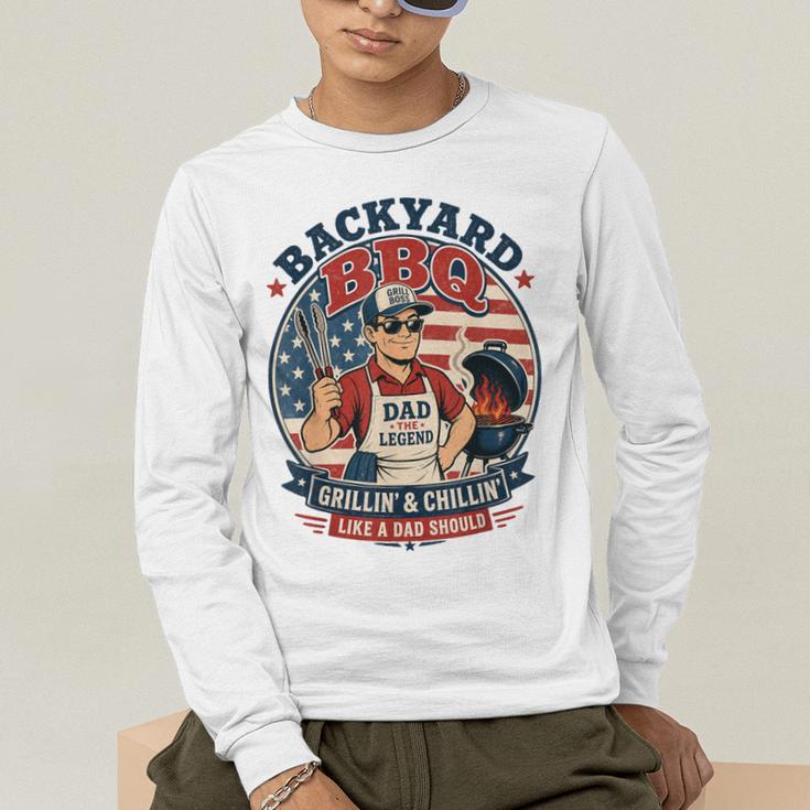 Backyard BBQ Dad Grill Boss Patriotic Fourth Of July Barbecu Men's Long Sleeve T-Shirt
