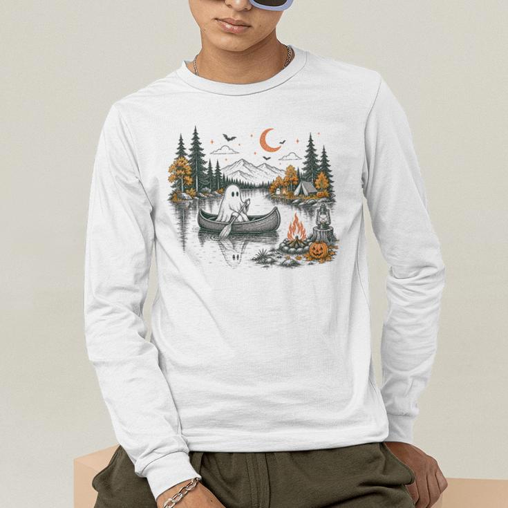 Canoe Ghost Camping Ghost Lake Halloween Spooky Fall Camping Men's Long Sleeve T-Shirt
