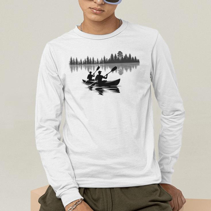 Canoe Silhouette Forest Lake Reflection Men's Long Sleeve T-Shirt Canoe Silhouette Forest Lake Reflection Men's Long Sleeve T-Shirt