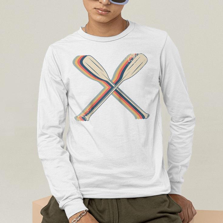 Canoeing Canoe Paddle Paddling Retro Line Art Raglan Baseball Tee Men's Long Sleeve T-Shirt