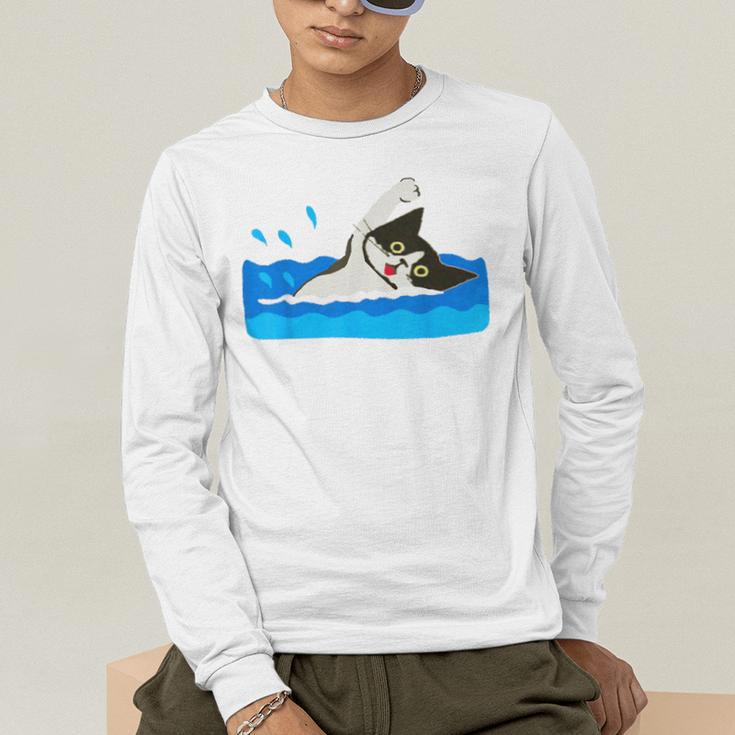Cat Swimming Pool Men's Long Sleeve T-Shirt Cat Swimming Pool Men's Long Sleeve T-Shirt