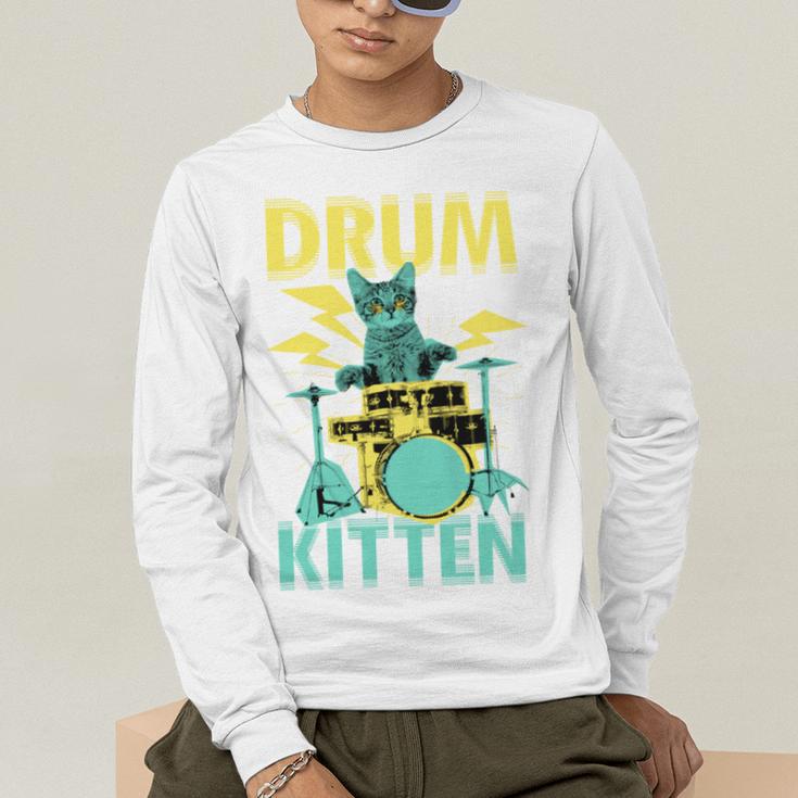 Cute Drummer Cat Drum Kitten Men's Long Sleeve T-Shirt