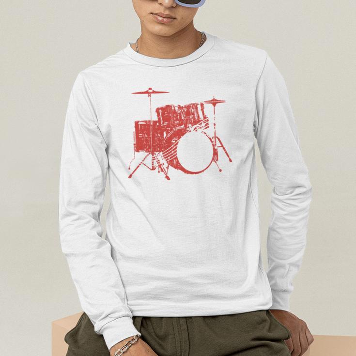 Drum Kit Drummer Band Musical Instrument Rock Music Men's Long Sleeve T-Shirt