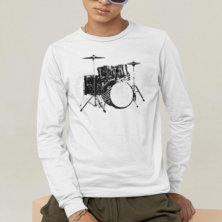 Drum Kit Drummer Band Musical Instrument Rock Music Raglan Baseball Tee Men's Long Sleeve T-Shirt
