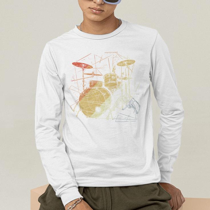 Drum Kit Retrowave Drums Men's Long Sleeve T-Shirt Drum Kit Retrowave Drums Men's Long Sleeve T-Shirt