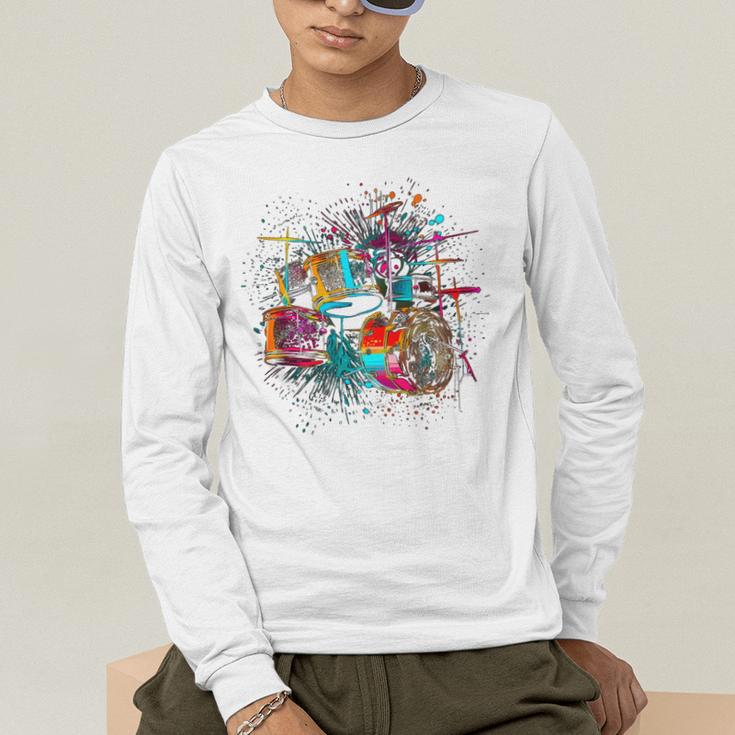 Drums Pop Art Drummer Drum Kit Men's Long Sleeve T-Shirt