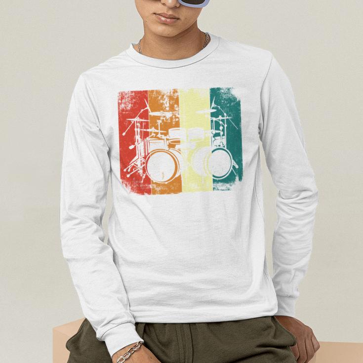 Drumset Cool Retro Vintage Drum Kit Drummer Music Percussion Men's Long Sleeve T-Shirt Drumset Cool Retro Vintage Drum Kit Drummer Music Percussion Men's Long Sleeve T-Shirt