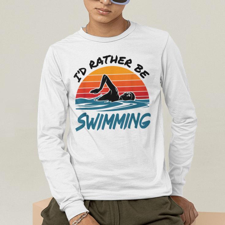 I'd Rather Be Swimming Retro Swim Swimmer Men's Long Sleeve T-Shirt I'd Rather Be Swimming Retro Swim Swimmer Men's Long Sleeve T-Shirt