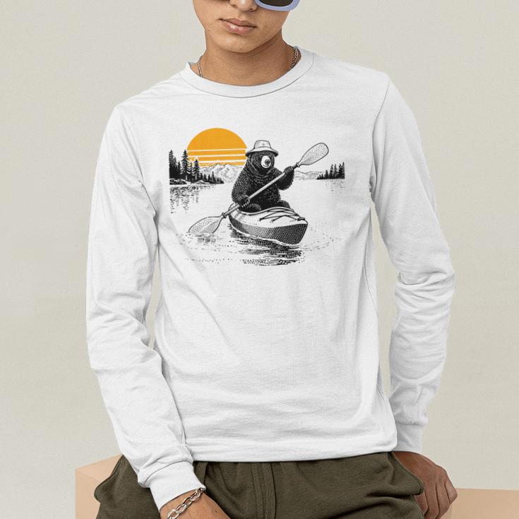 Kayaking Bear Retro Sunset Paddling Canoe Outdoor Adventure Men's Long Sleeve T-Shirt