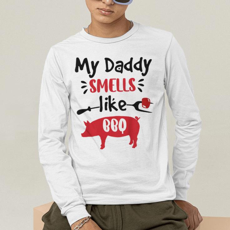 Kids My Daddy Smells Like BBQ Grilling Dad BBQ Dad Master Grill Men's Long Sleeve T-Shirt