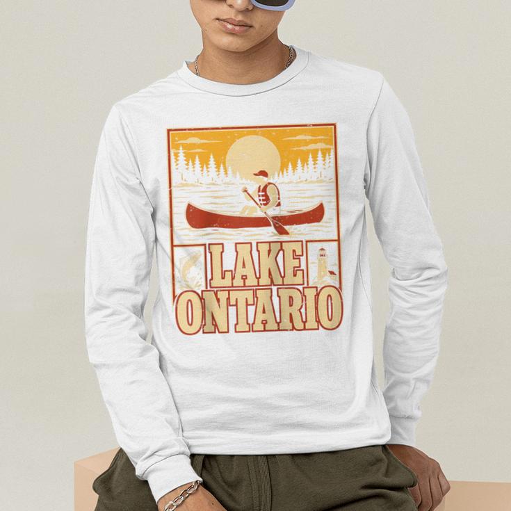 Lake Ontario Canoe Fishing Light House Sunset Retro Raglan Baseball Tee Men's Long Sleeve T-Shirt Lake Ontario Canoe Fishing Light House Sunset Retro Raglan Baseball Tee Men's Long Sleeve T-Shirt