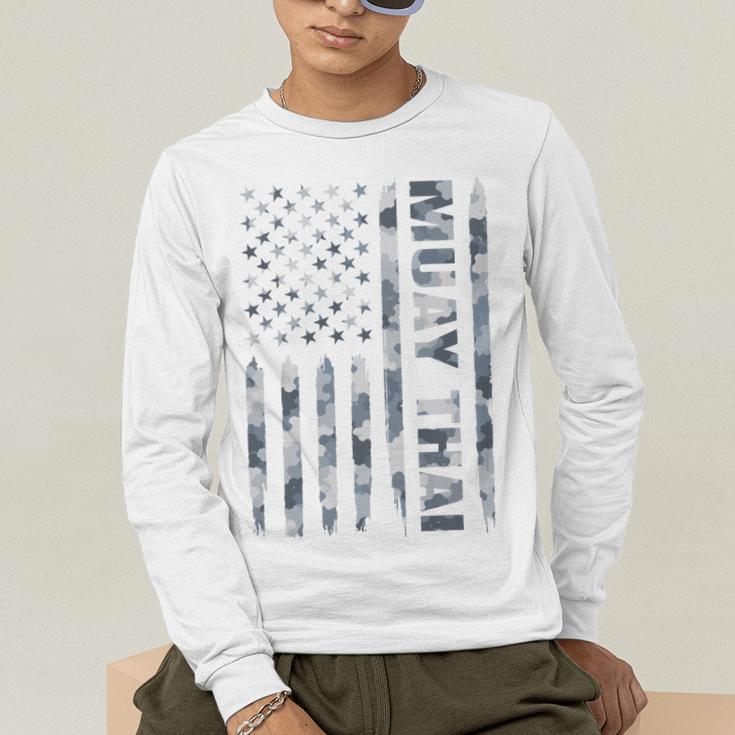 Muay Thai American Flag Camo Military Patriotic Men's Long Sleeve T-Shirt