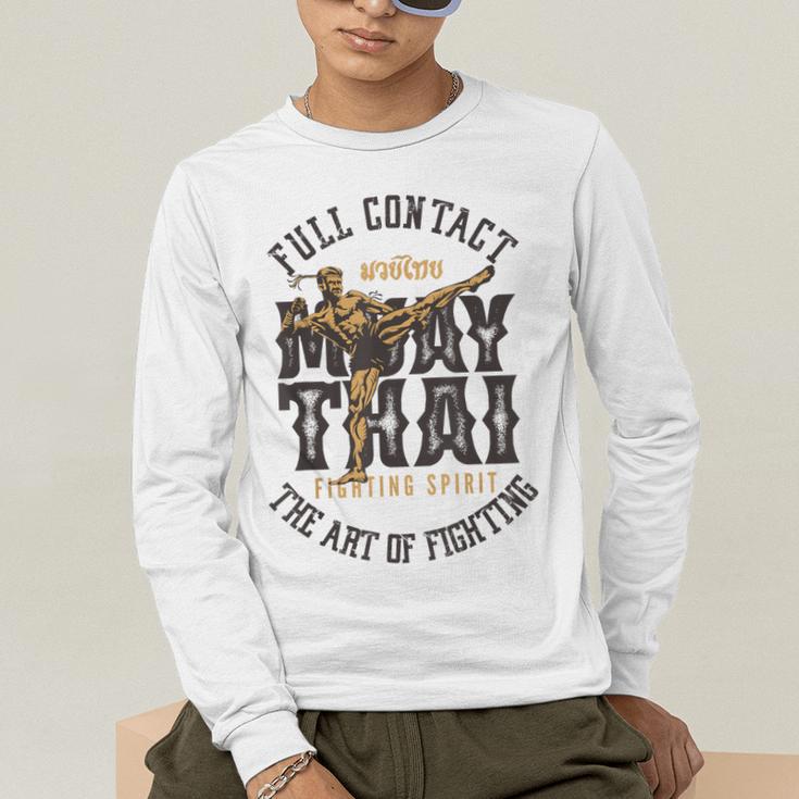 Muay Thai Fighter MMA Full Contact Retro Kickboxing Men's Long Sleeve T-Shirt Muay Thai Fighter MMA Full Contact Retro Kickboxing Men's Long Sleeve T-Shirt