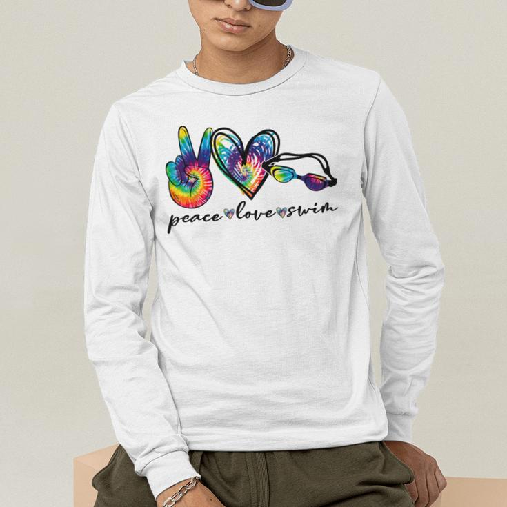 Peace Love Swim Tie Dye Swimmer Swimming Summer Trip Men's Long Sleeve T-Shirt