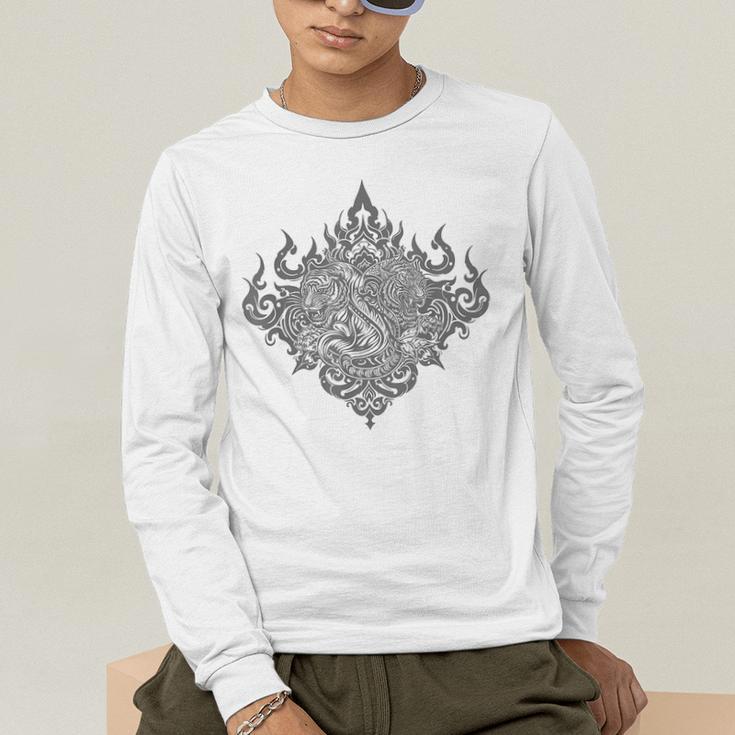Sak Yant Muay Thai MMA Tattoo Twin Tiger Martial Art Boxing Men's Long Sleeve T-Shirt