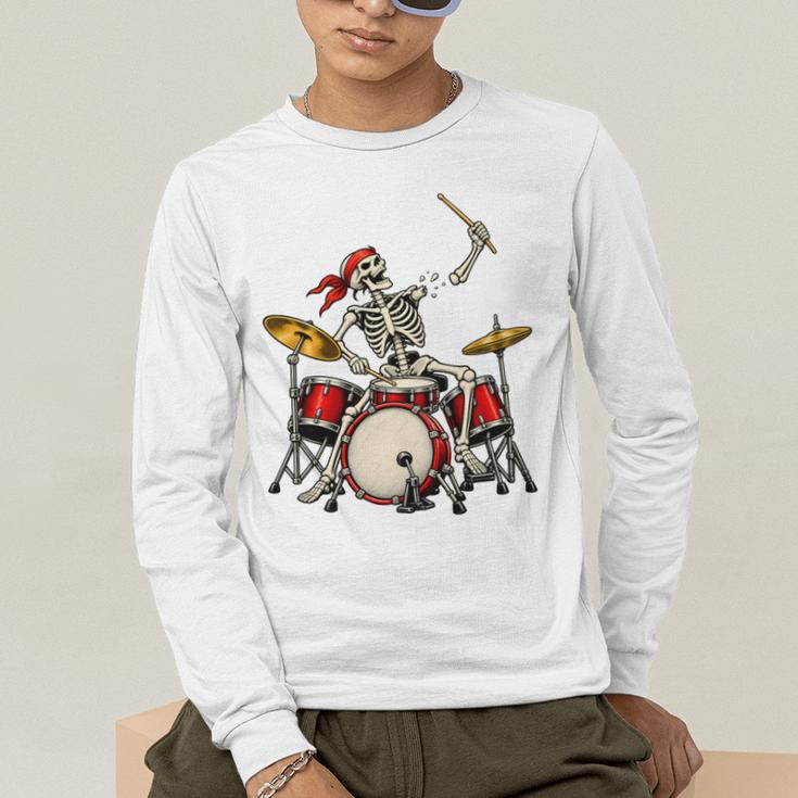 Skeleton Drummer Skull Drum Kit Halloween Men's Long Sleeve T-Shirt Skeleton Drummer Skull Drum Kit Halloween Men's Long Sleeve T-Shirt