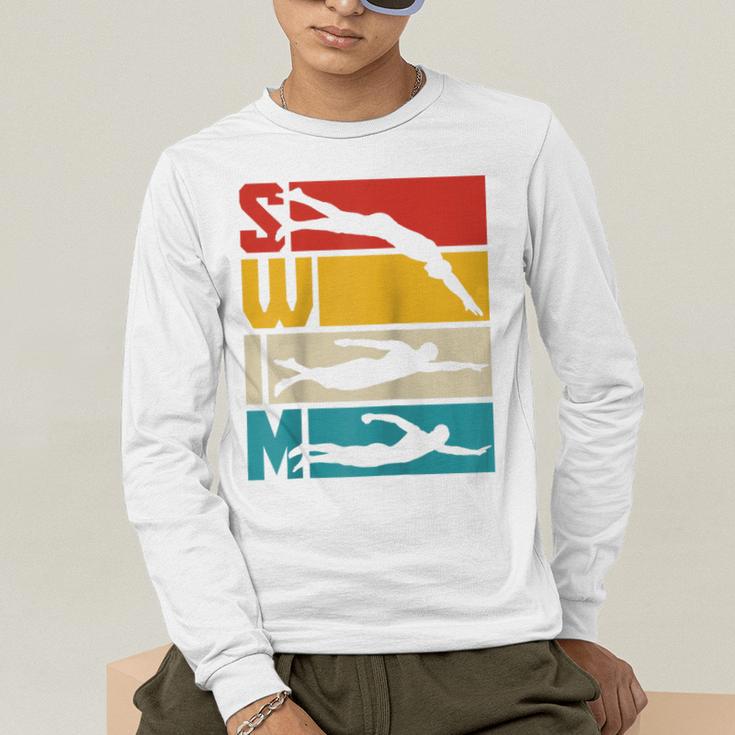 Swim Swimming Vintage Retro Swimmer Raglan Baseball Tee Men's Long Sleeve T-Shirt Swim Swimming Vintage Retro Swimmer Raglan Baseball Tee Men's Long Sleeve T-Shirt