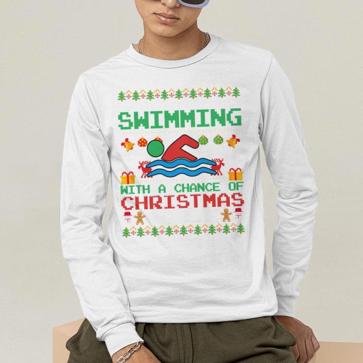 Swimming Christmas Party Swim Swimmer Christmas Ugly Style Men's Long Sleeve T-Shirt Swimming Christmas Party Swim Swimmer Christmas Ugly Style Men's Long Sleeve T-Shirt