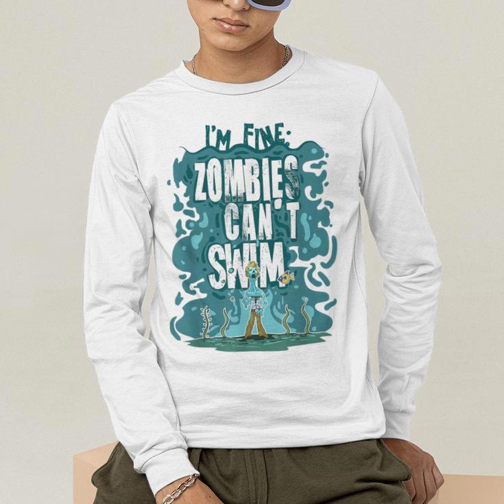 Swimming Quote Zombies Can't Swim For Swimmer Men's Long Sleeve T-Shirt