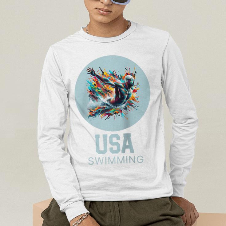 SWIMMING SPORT COMPETITIVE SWIM Raglan Baseball Tee Men's Long Sleeve T-Shirt SWIMMING SPORT COMPETITIVE SWIM Raglan Baseball Tee Men's Long Sleeve T-Shirt